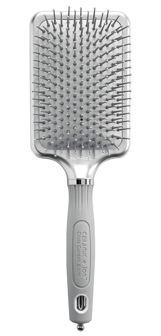 Olivia Garden Ceramic + Ion XL Pro Hair Brush - Paddle Brush for All Hair Types - Smooths and Adds Shine, Large Paddle, Silver