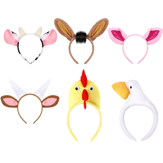 Cindeer 6 Pcs Animal Ears Headbands Party Favors, Halloween Zoo Jungle Animal Costume Headband Plush Ear Hair Hoop(Retro)