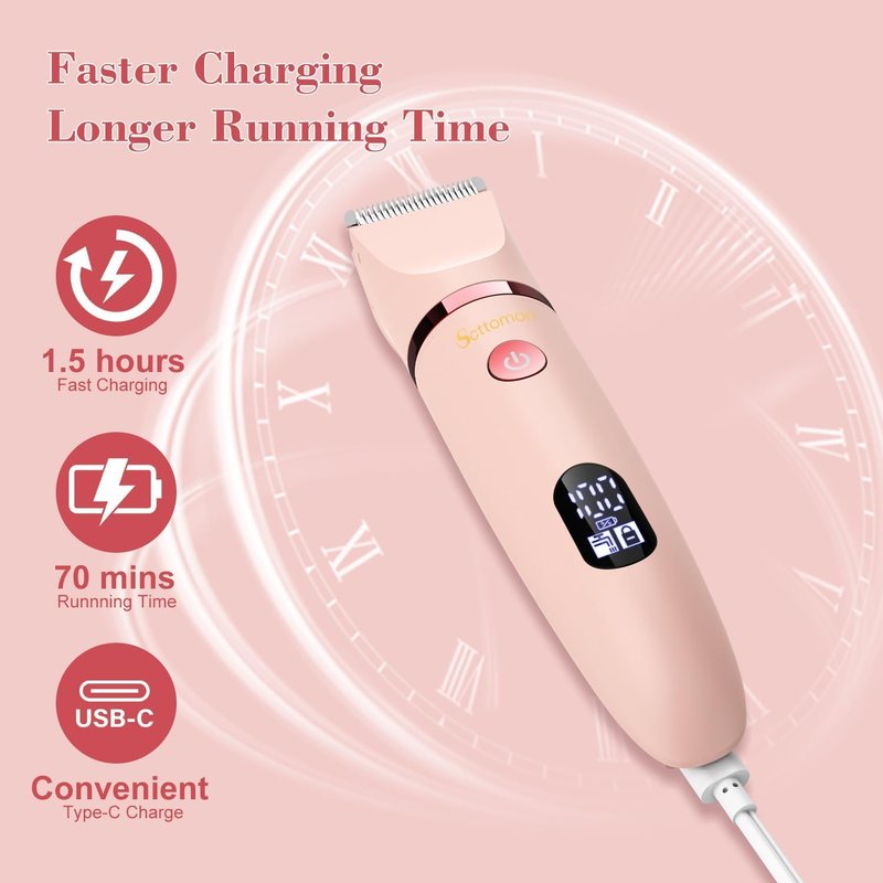 Scttomon 3-in-1 Electric Razor IPX7 Waterproof Bikini Trimmer Wet & Dry Use Painless Personal Trimmer Groomer for Ladies Face Body Legs Bikini Public Hairs Electric Lady Shaver with Replaceable Heads