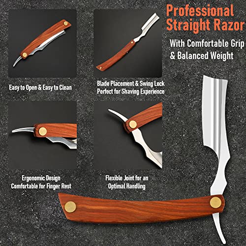 Straight Razor With Strope - Professional Straight Edge Barber Premium Stainless Steel Shaver With Shaving Strop for Men Home & Salon Grooming Using (NO.150)