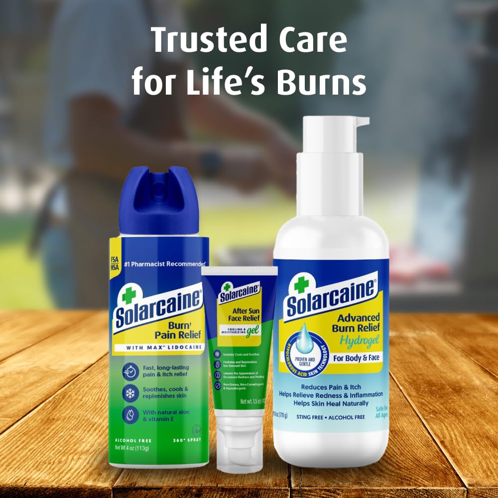 Solarcaine Advanced Cooling Hydrogel with Hypochlorous Acid, 6 oz Gel – Cooling After-Sun & Burn Gel | Soothes Discomfort, Itch & Redness – Sting-Free, Alcohol-Free, For Body & Face