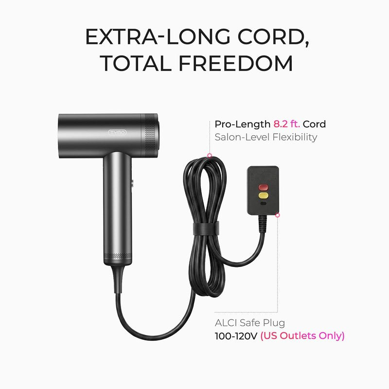 TYMO Hair Dryer with Diffuser for Women - 1500W Professional High Speed Blow Dryer with Comb, 110,000RPM Fast Dry, 200 Million Ionic Hairdryer, 4 Temps & 3 Speeds, 8 Ft Cord for Salon, Metal Gray