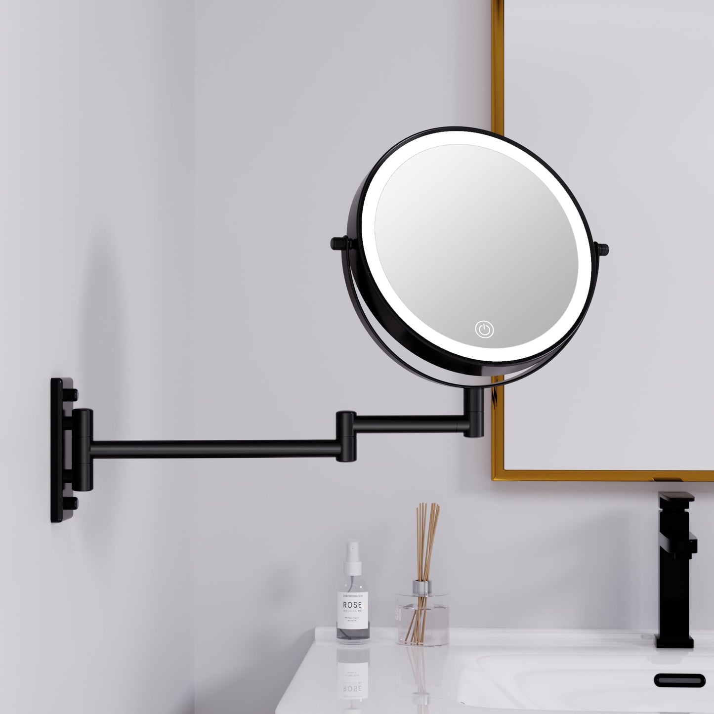 LANSI Wall Mounted Makeup Mirror with Lights and 1X/10X Magnification,Black