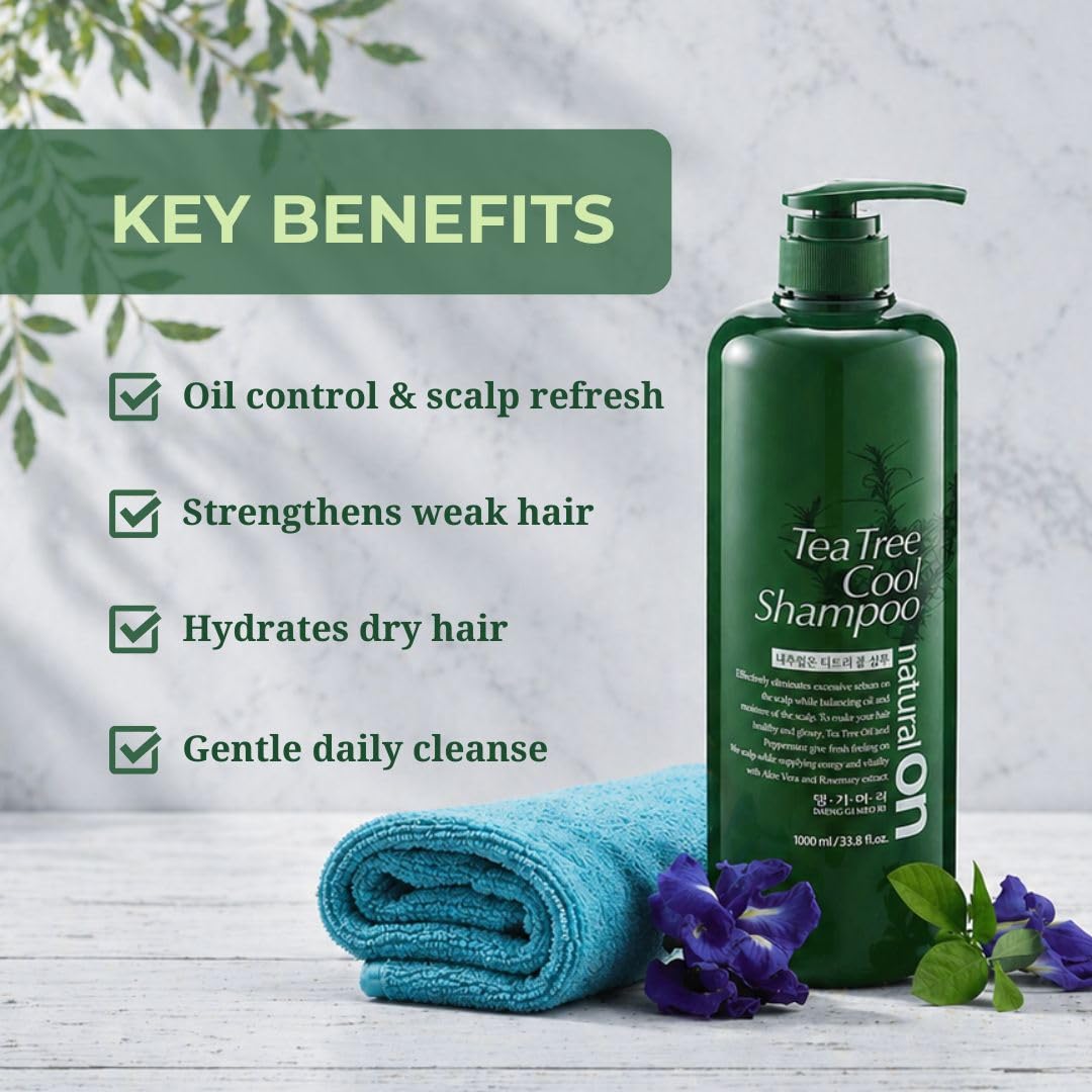 Daeng Gi Meo Ri Tea Tree Cool Shampoo | Cooling Scalp Care with Tea Tree & Aloe Vera | Refreshes Oily Hair, Hydrates Dry Hair, Gentle Cleansing | 1000ml