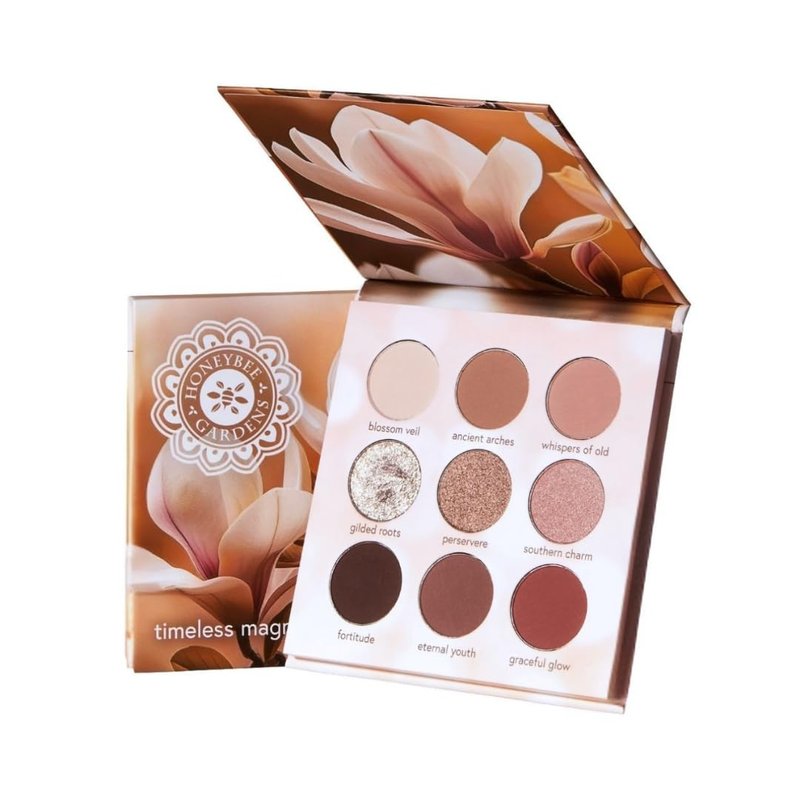 Honeybee Gardens Timeless Magnolia Eye Shadow Palette – 9 Shades Matte & Shimmer, Neutral Browns & Pinks, Vegan, Cruelty-Free Pressed Powder Eyeshadow, 0.45 oz