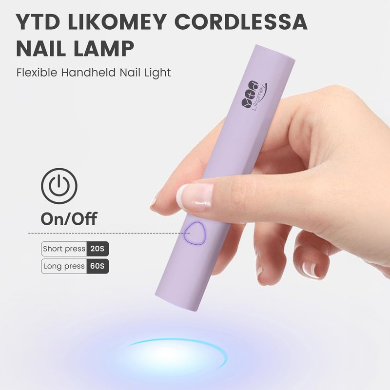 YTD Likomey Handheld UV LED Lamp for Gel Polish,Purple Quick Dry Mini Nail Light with Folding Bracket, Portable Cordless Rechargeable for Fast Curing UV Nail Glue Builder Extension Gel