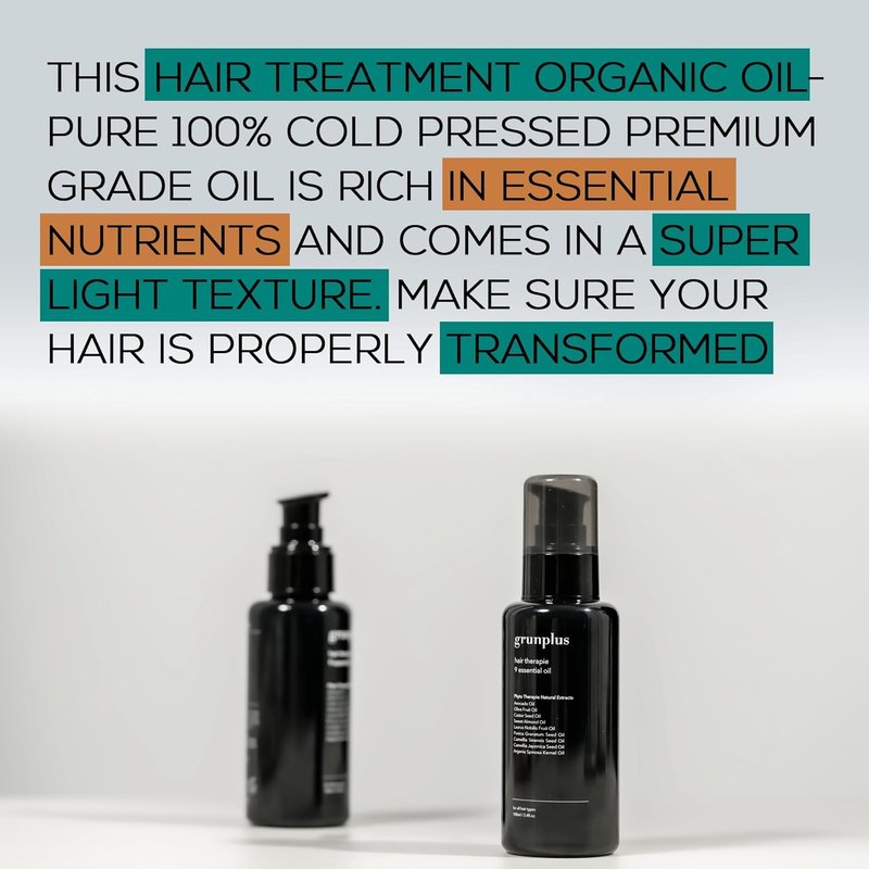Organic Hair Treatment Oil - 3.4 fl oz Pure Cold Pressed Oil for All Hair Types | Repairs, Hydrates & Adds Shine