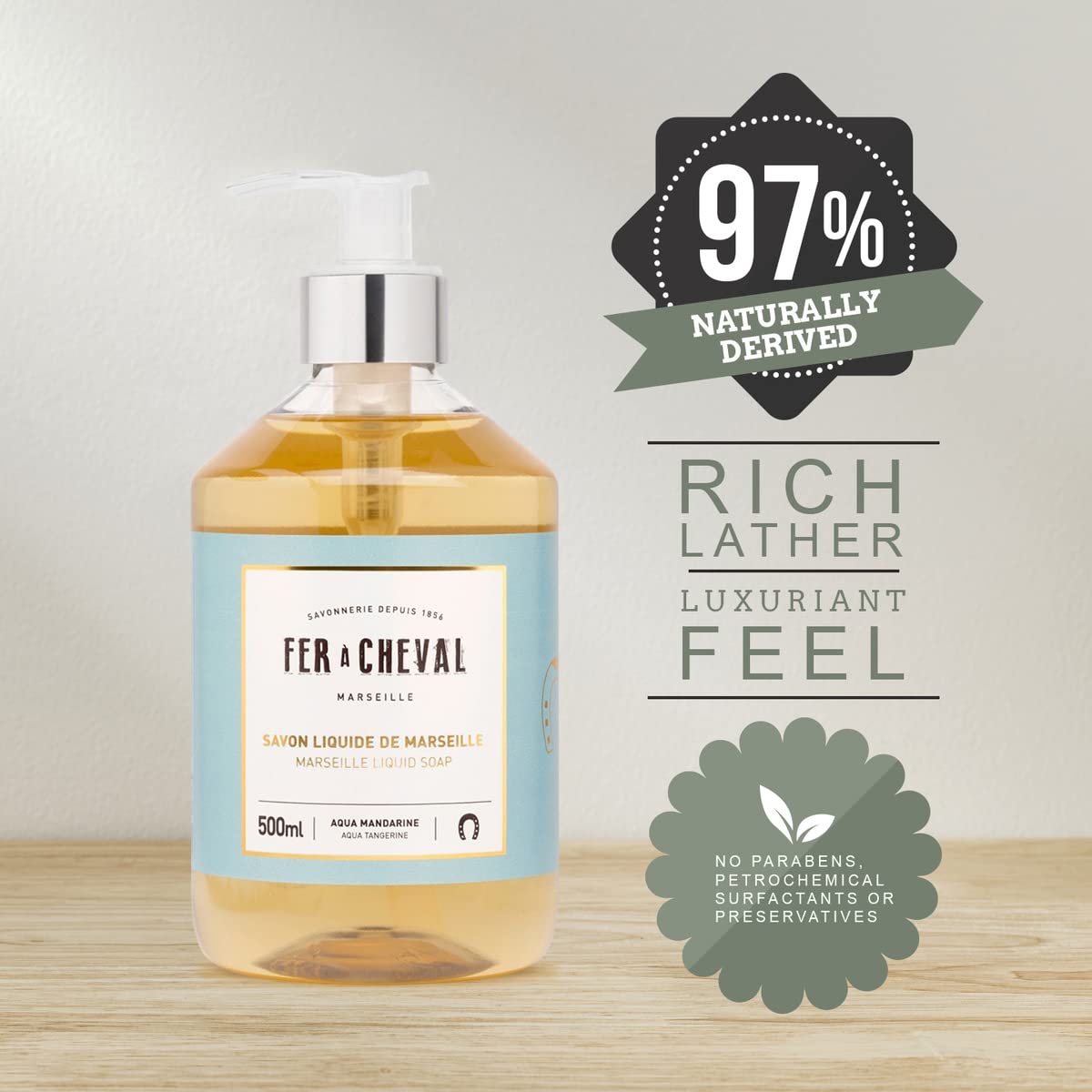 Fer à Cheval Marseille Liquid Soap, Luxury French Liquid Soap, Savon Liquide De Marseille, Seaside Citrus 500ml, Set of 2, 16.9 f oz