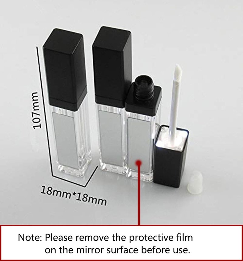 Healthcom 10 Pcs 7.5ml Square Clear Plastic Lip Gloss Tubes Vials with Mirror LED Light Lip Glaze Tube Bottles Empty Refillable Makeup Lipstick Tube DIY Cosmetic Container Travel for Woman Girl(Black)
