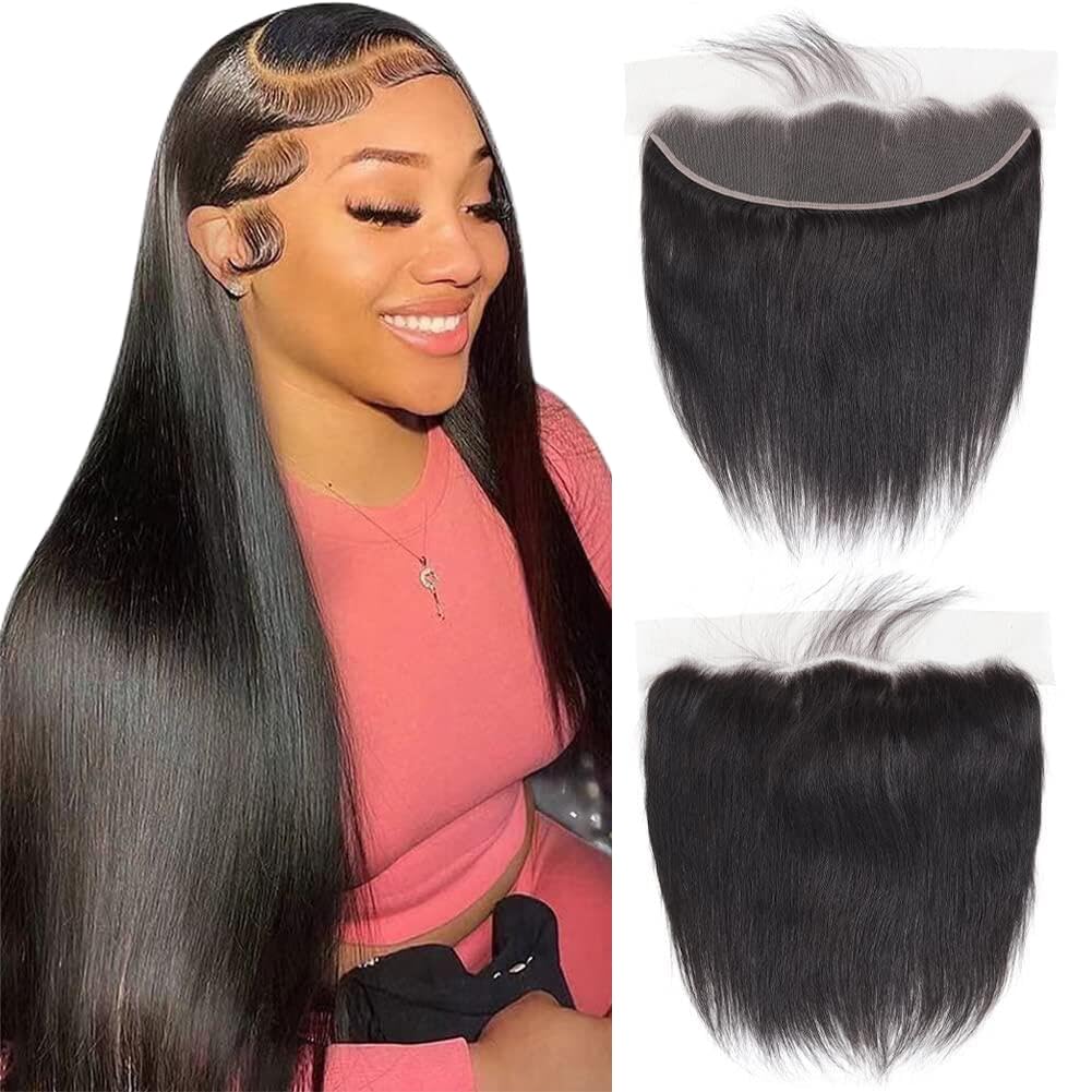 QTHAIR 18A Grade Straight Human Hair HD Lace Frontal 100% Unprocessed Straight Human Hair Frontal Natural Color 16" 13x4 Frontal Pre Plucked Natural Hairline