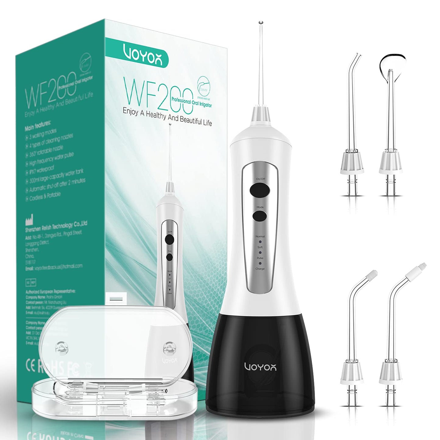 VOYOR Water Flosser Oral Irrigator Cordless Rechargeable Dental Water Jet Flosser with 3 Working Modes, IPX7 Waterproof for Teeth, Brace, Bridges Care WF200 (Gray)