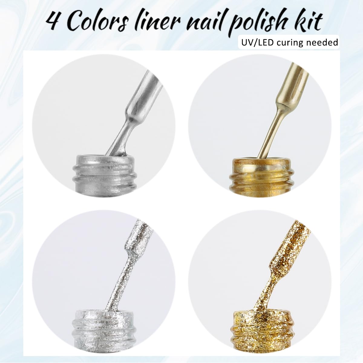 Fcozpjk Gold And Silver Gel Nail Polish 4PCS Metallic Liner Nail Art Polish Mirror Chrome Effect Metal Paint French Tips Wave Flower Dotting Drawing Nail Polish With Thin Brush