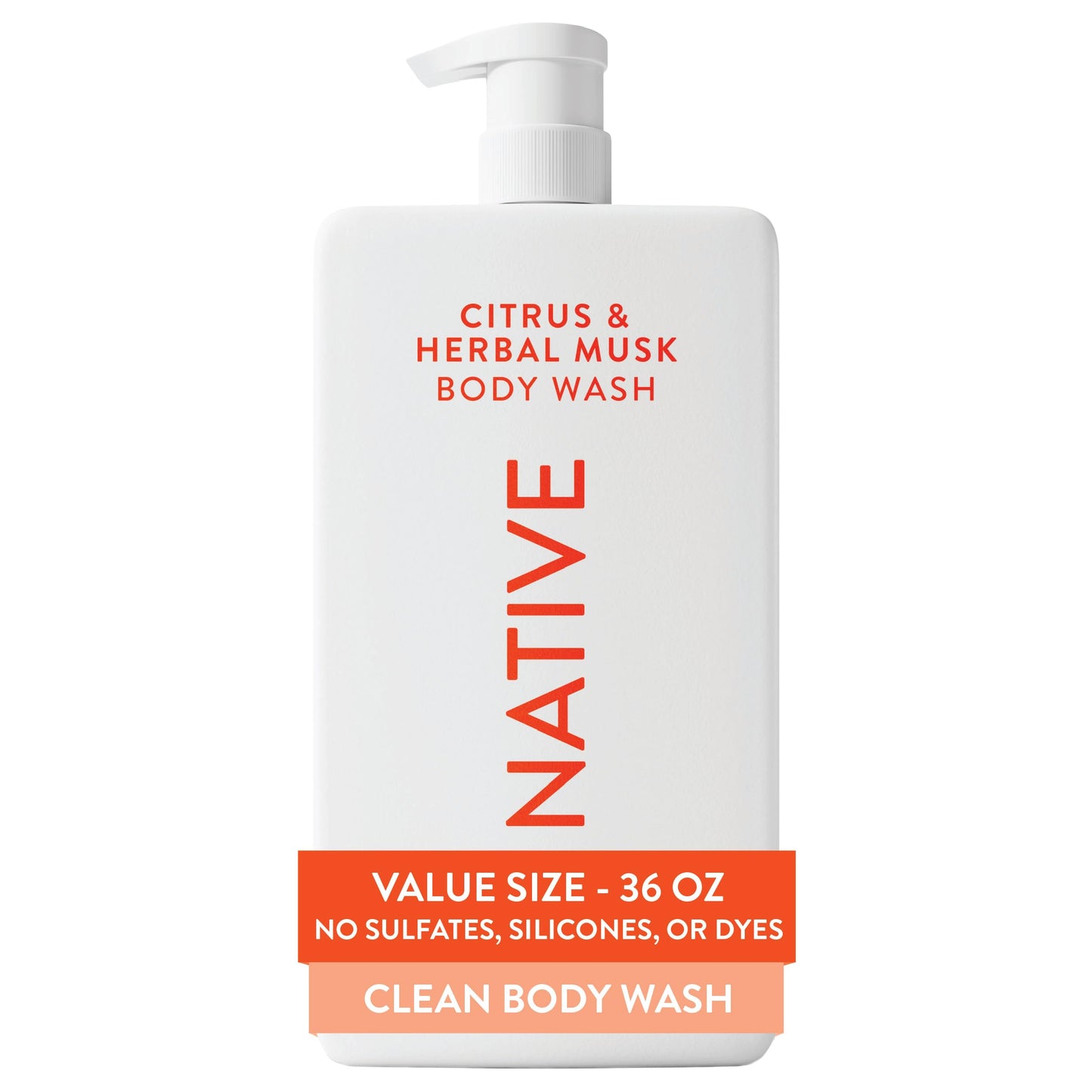 Native Body Wash for Women & Men, Citrus & Herbal Musk, 36 oz Pump Bottle, Sulfate-Free & Gentle