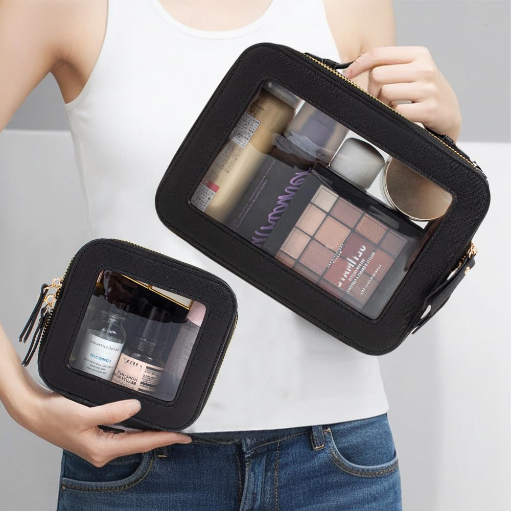 2 Pieces Travel Clear Makeup Bag, Large Clear Cosmetic Bag with Zipper Small Makeup Pouch for Purse Waterproof TSA Approved Toiletry Bag Case for Women Car Organizer Travel Essentials