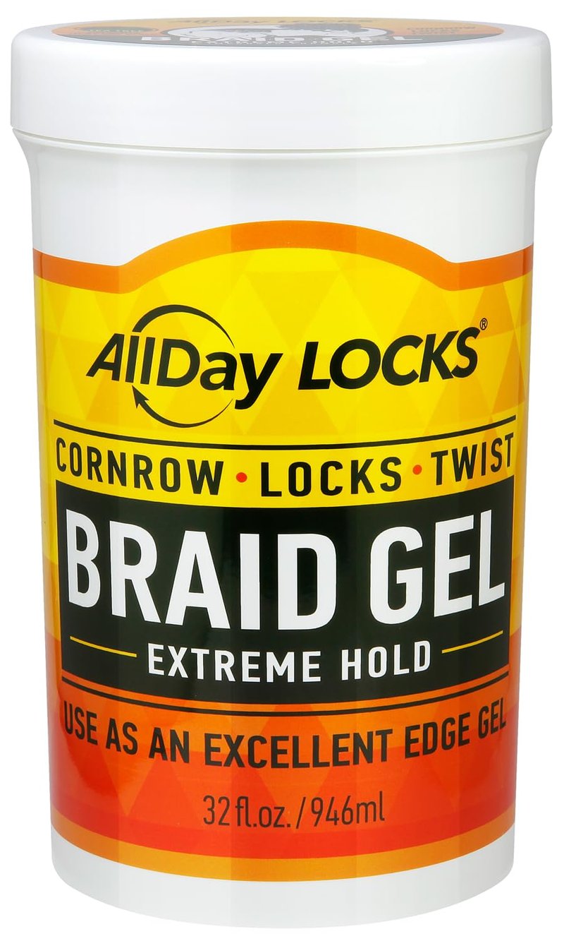AllDay Locks Braid Gel Extreme Hold - Braiding Gel for Cornrows, Locks, & Twisting, Moisturizing Edge Control for Women and Men, Natural Formula for Extreme Hold - 32 oz Jar