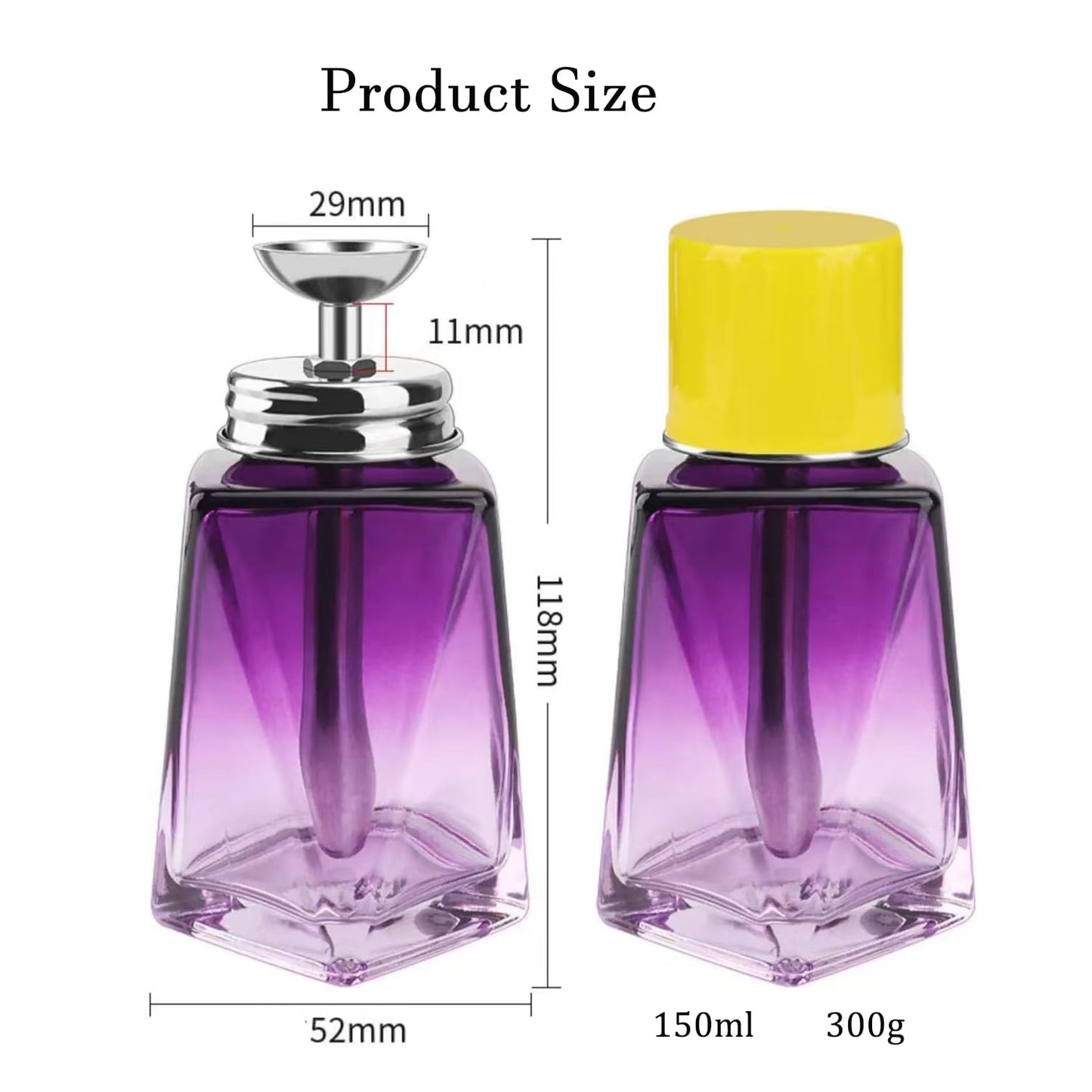 Misforu 5 Oz/ 150ml Glass Push Down Pump Dispenser Bottle With Cap Push Down Glass Empty Pump Dispenser for Alcohol Makeup Clear Refillable Bottle Hand Pumping Press Container (Purple)