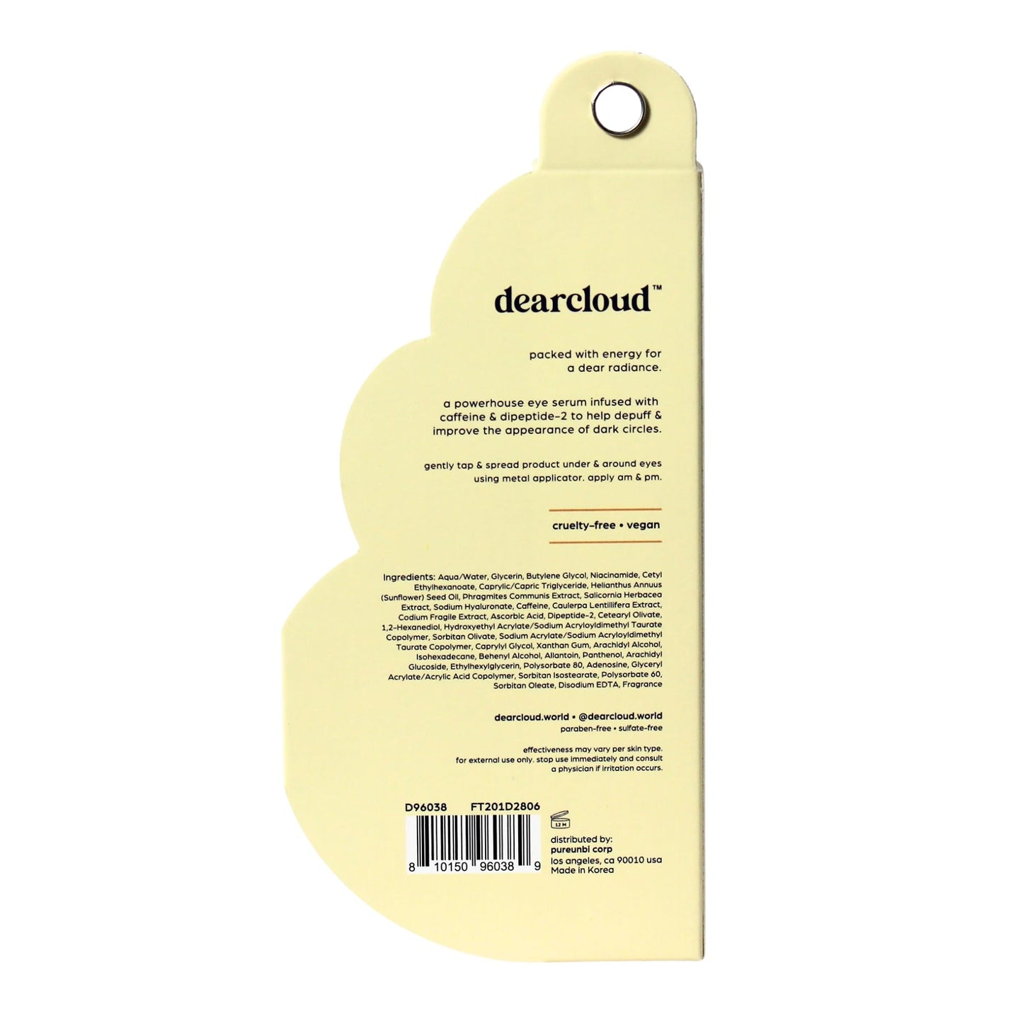 dearcloud Energy Eye Serum – Under Eye Serum for Puffiness and Bags with Vitamin C & Dipeptide-2 – Korean Skincare for Dark Circles (.68 fl oz)