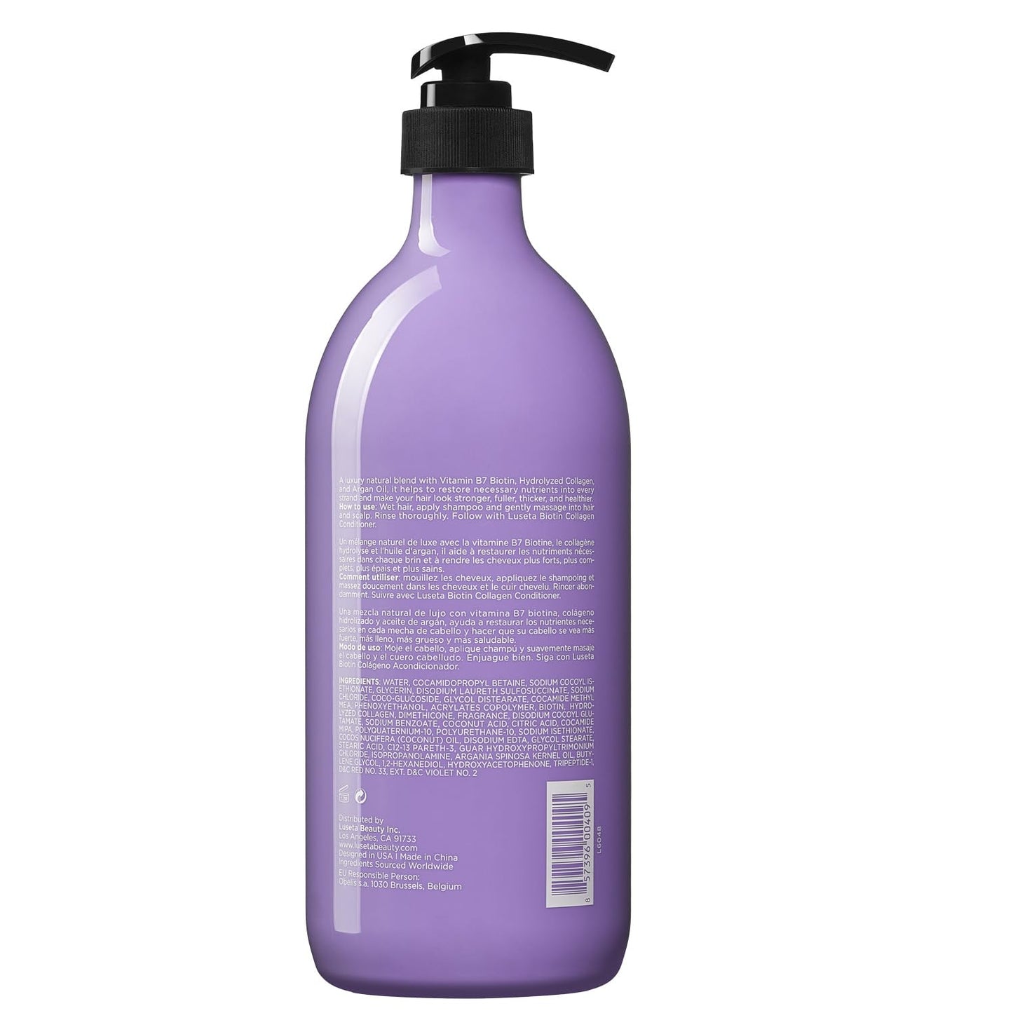 Luseta Biotin & Collagen Shampoo Thickening for Hair Loss & Fast Hair Growth - Infused with Argan Oil to Repair Damaged Dry Hair - Sulfate Free Paraben Free 33.8oz
