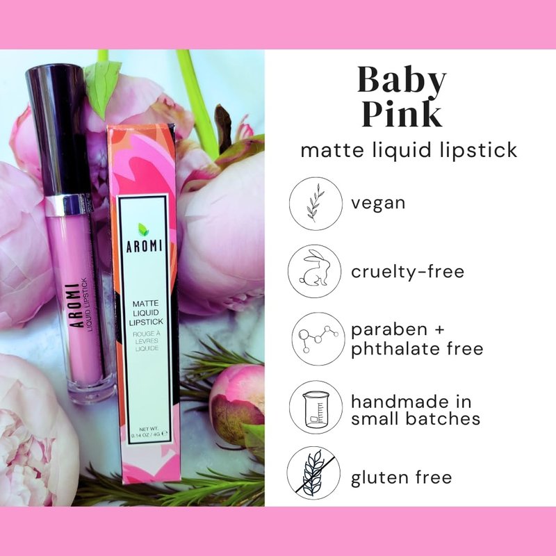 Aromi Baby Pink Matte Liquid Lipstick - Long-Lasting, Velvety Finish, Waterproof, Vegan | Light Pink Color, Handmade