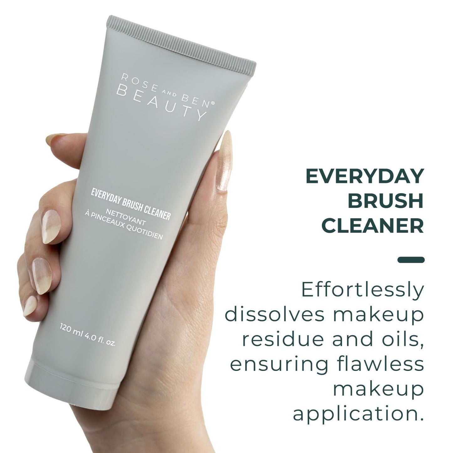 Rose and Ben Beauty Everyday Brush Cleaner | Fragrance-Free Gel Formula | Gentle and Nourishing with Avocado Oil & Aloe Vera | Professional Makeup Brush Cleanser | Vegan, Cruelty-Free
