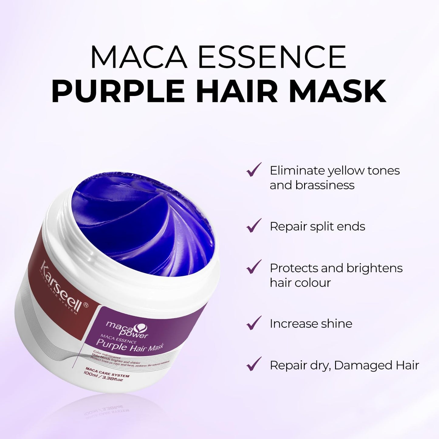 Karseell 3.38floz 100ml Purple Hair Mask Professional Neutralizes Brass & Yellow Tones For Blonde Silver Gray Highlighted Hair