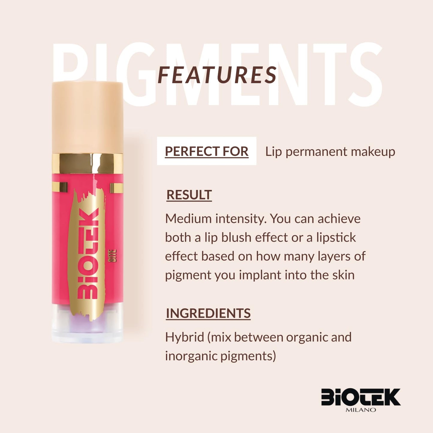 Biotek Lip Pigment for Permanent Makeup - Natural Antique Pink Lip Color - Made in Italy - Parfum 0,61 fl.oz.