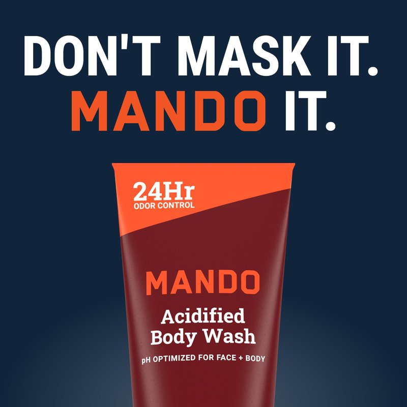 Mando Smooth Solid Stick (2.6 Ounce) + Acidified Body Wash (8.5 Ounce) - Clinically Proven to Block Odor All Day - Whole Body Safe For Pits, Packages + Feet (Mt. Fuji)
