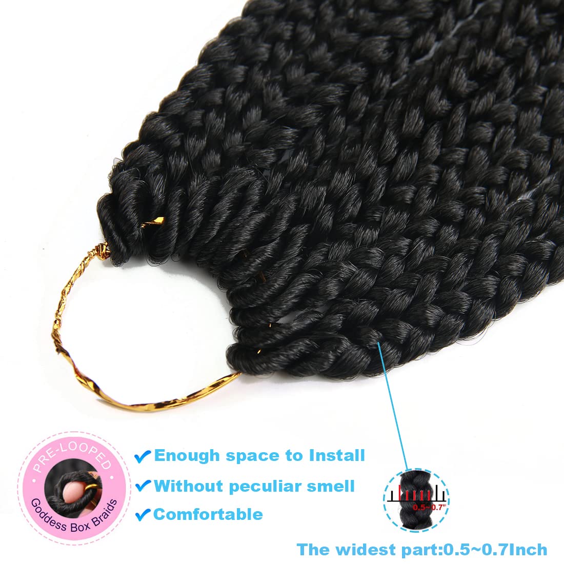 38 Inch Crochet Box Braids Pre Looped 7 Packs Box Braid Goddess Box Braids Crochet Hair Extensions Straight Crochet Hair For Women Crotchet Braid Hair Bundle (38 Inch（Pack of 7）, 1B#)