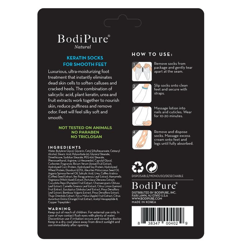 Bodipure Premium Foot Mask Keratin Socks | At Home Spa Moisturizer Socks for Dry Cracked Feet, Callus & Heel Softening | Easy-to-Use Pedicure Foot Repair | Chemical-free Feet Treatment | 12 Pairs