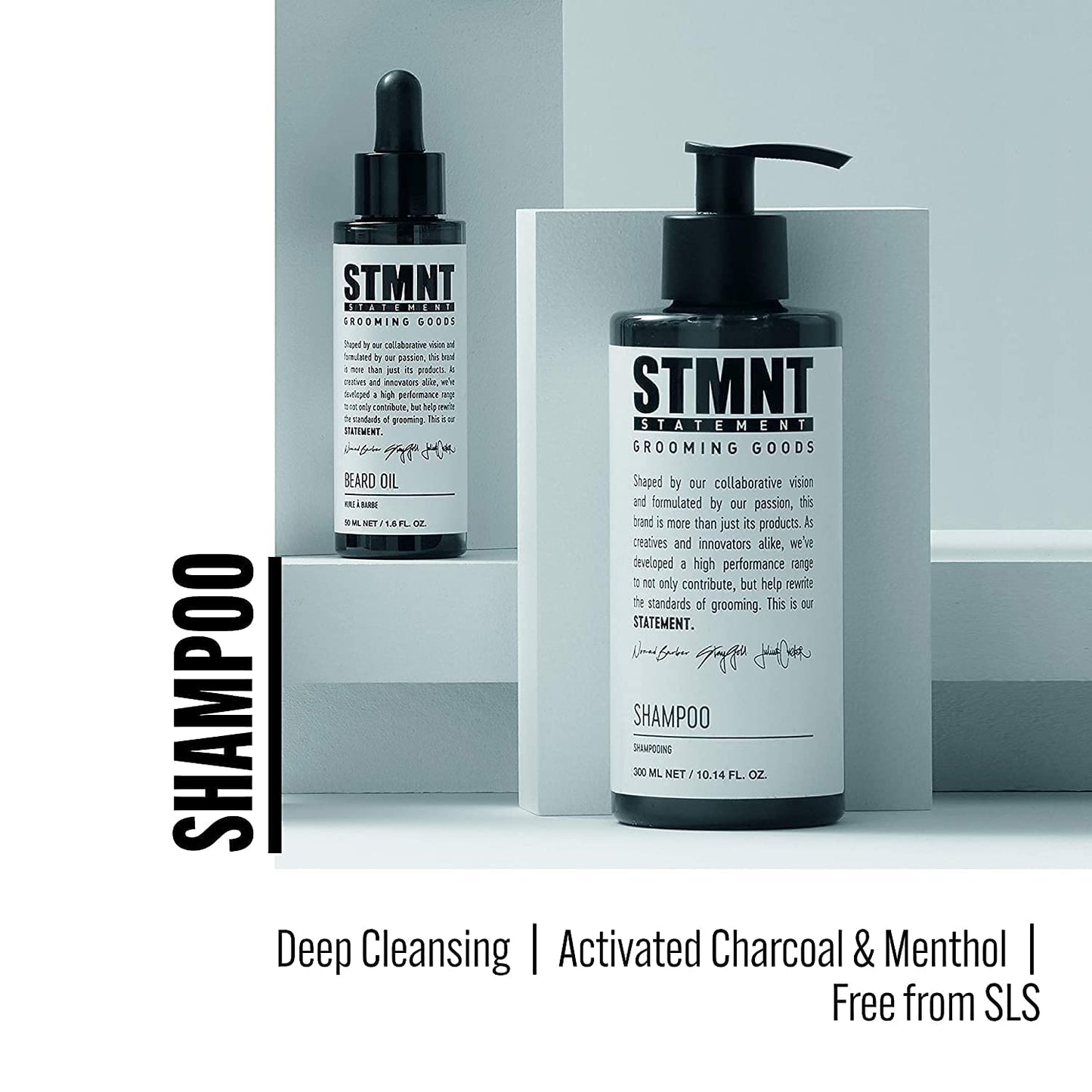 STMNT Grooming Goods Shampoo, 25.3 oz | SLS/SLES Sulfates Free | Activated Charcoal & Menthol | Removes Build Up | Fuller Feeling Hair