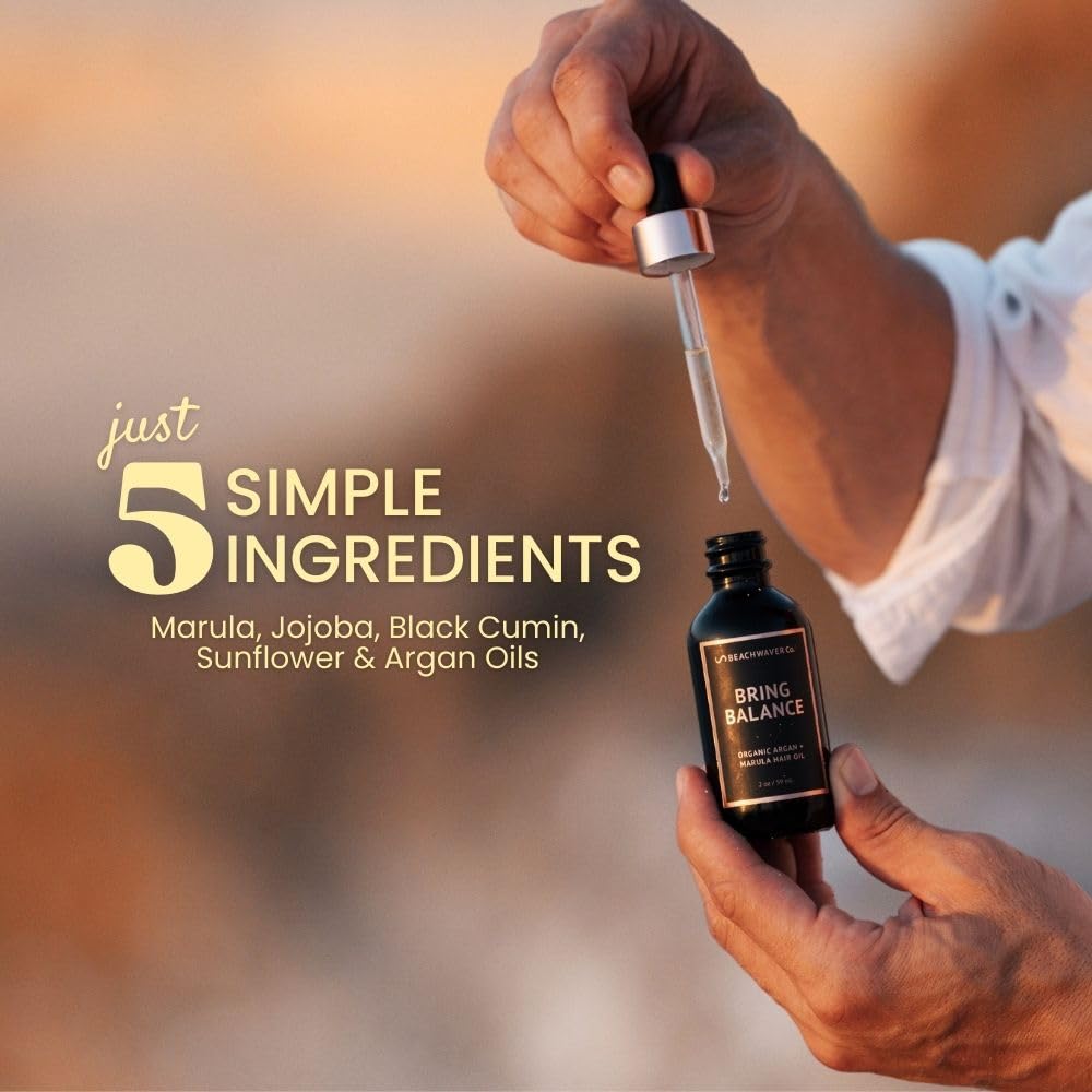 Beachwaver Co. Organic Argan & Marula Hair Oil Treatment - Vegan, Fragrance-Free | 2 Oz, 5 Natural Ingredients