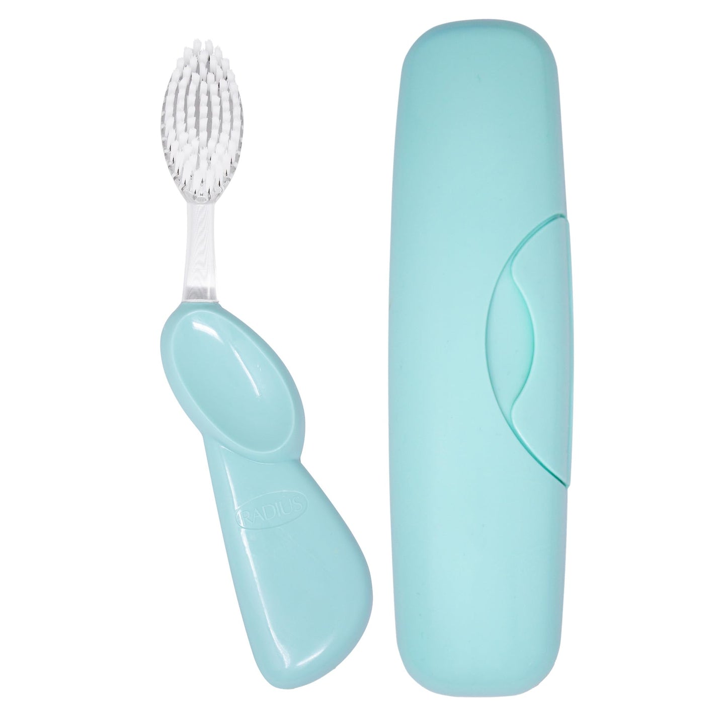 RADIUS Toothbrush Big Brush with Replaceable Brush Head BPA Free ADA Accepted - Right Hand - Pastel Mint Brush with Pastel Mint Case