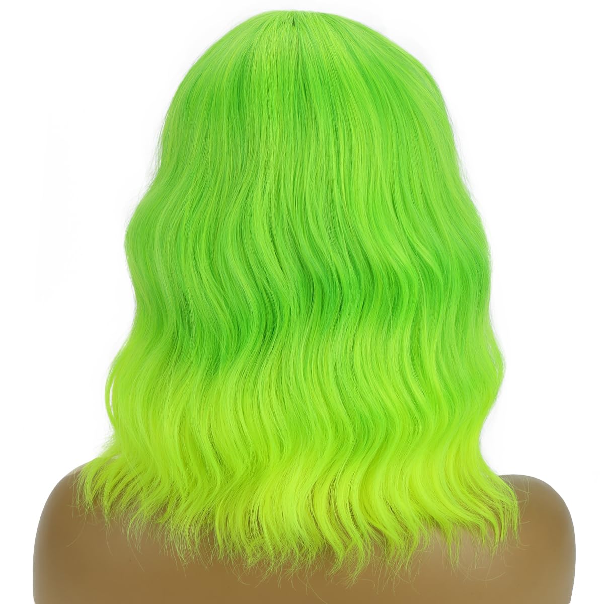 PATTNIUM Lime Green Wig Short Wavy Fluorescent Green Wigs for Women Girls Green Wig with Bangs Synthetic Wigs