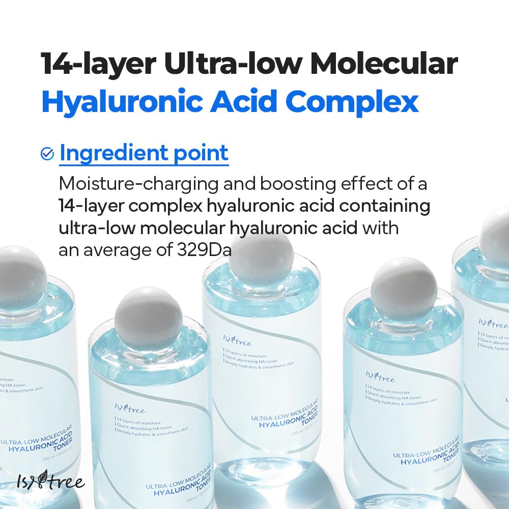ISNTREE Ultra-Low Molecular Hyaluronic Acid Toner 300ml, 10.14 fl oz + Ultra-Low Molecular Hyaluronic Acid Serum 50ml, 1.69 fl oz