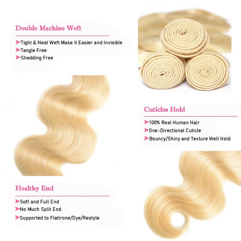 613 Bundles Blonde Bundles Human Hair 16 Inch 613 Body Wave bundles 100% Unprocessed 12A Grade Brazilian Virgin Hair Bundles 1 Bundle Human Hair 613 Blonde Bundle Hair Extensions for Women