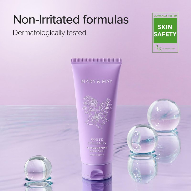 Mary&May White Collagen Cleansing Foam Duo Twin Pack - Deep Cleansing, Hydrating Formula for Firm and Radiant Skin with Niacinamide - Korean Skincare, EWG Green Grade, Hypoallergenic, 10.14 Fl Oz