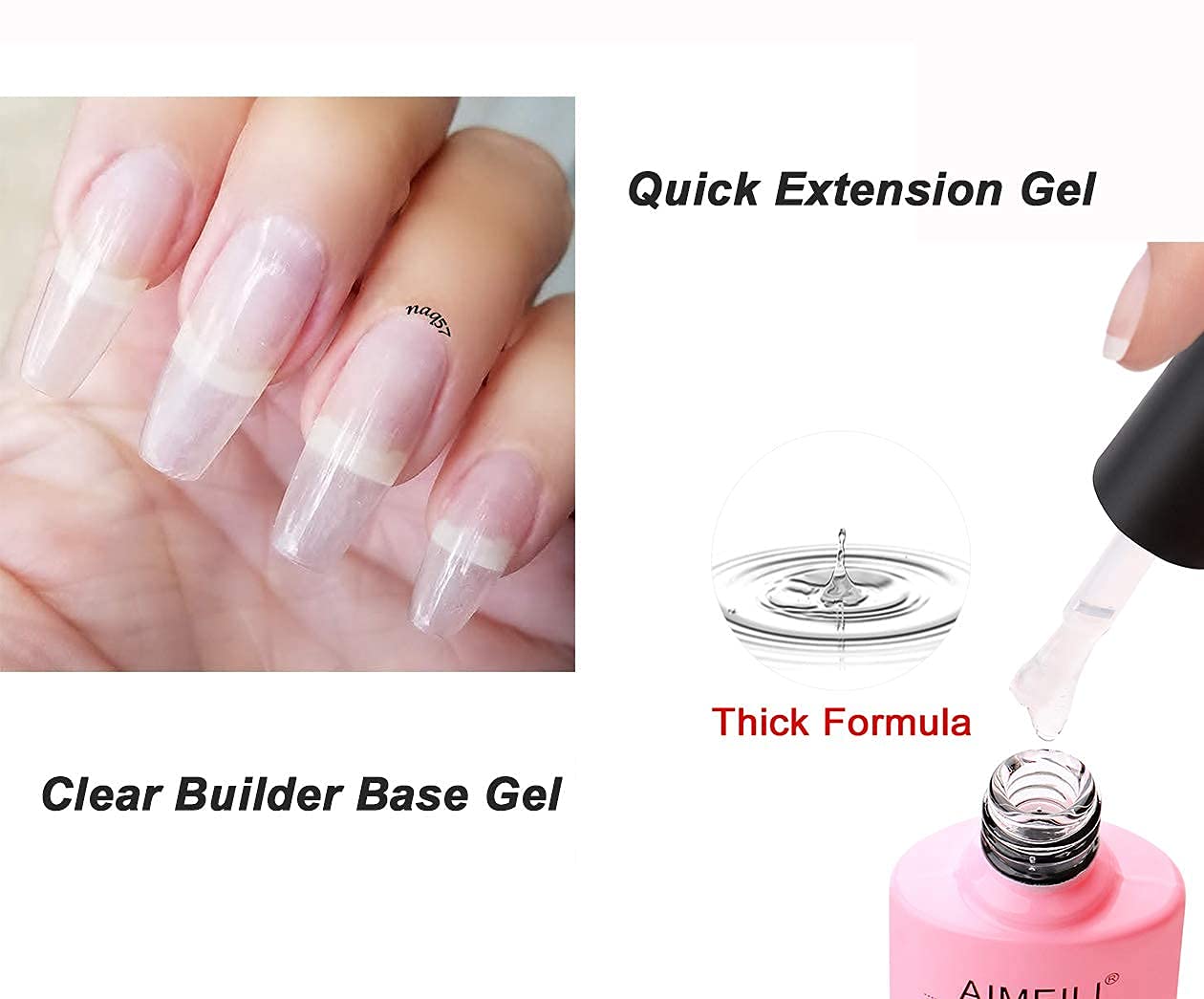 AIMEILI Builder Base Clear Sheer Color Gel, No Need Slip Solution Builder Extension