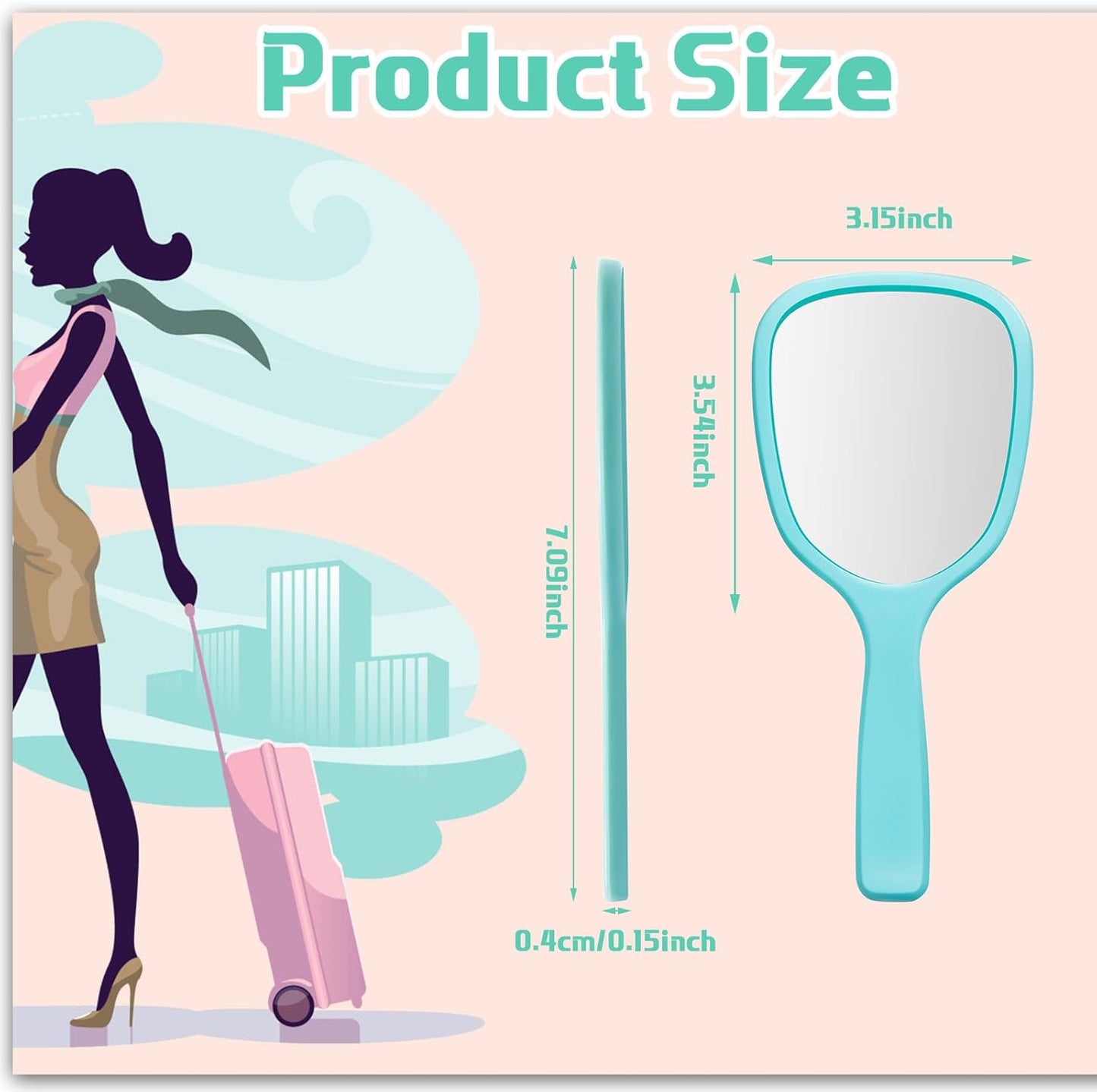 Handheld Mirror Set - 50 Pcs Small Portable Makeup Mirrors | 3.15" Wide, 7.09" Long, 8 Colors