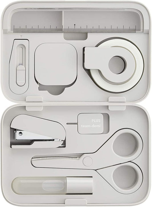 team-demi Plus Stationery Kit White (Scissors, stapler, tape, liquid glue, cutter, ruler, tape measure, pin for SIM card replacement) TD-001 30-210 With Original Stylus Ballpoint Touch Pen