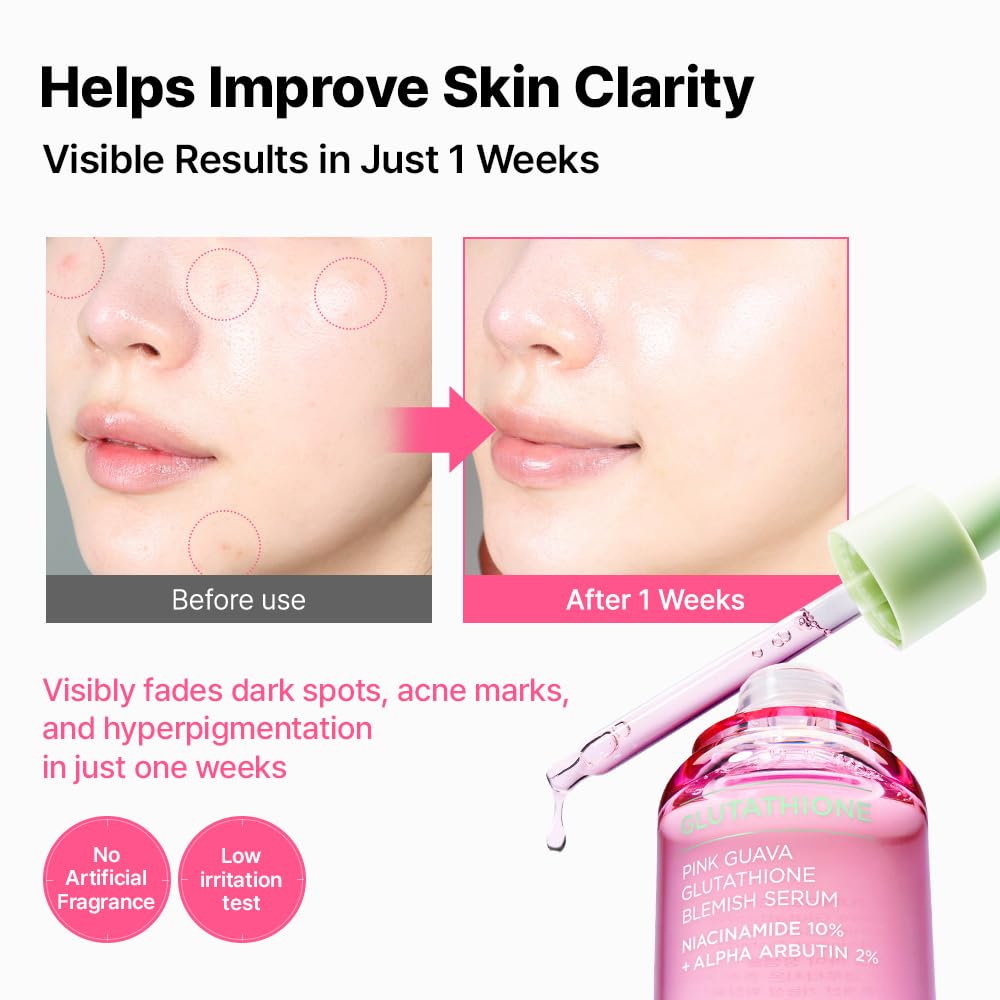 Pink Guava Glutathione Blemish Serum - Uneven Skin Tone Treatment with 99% Pure Glutathione & Niacinamide | 1.01 Fl Oz