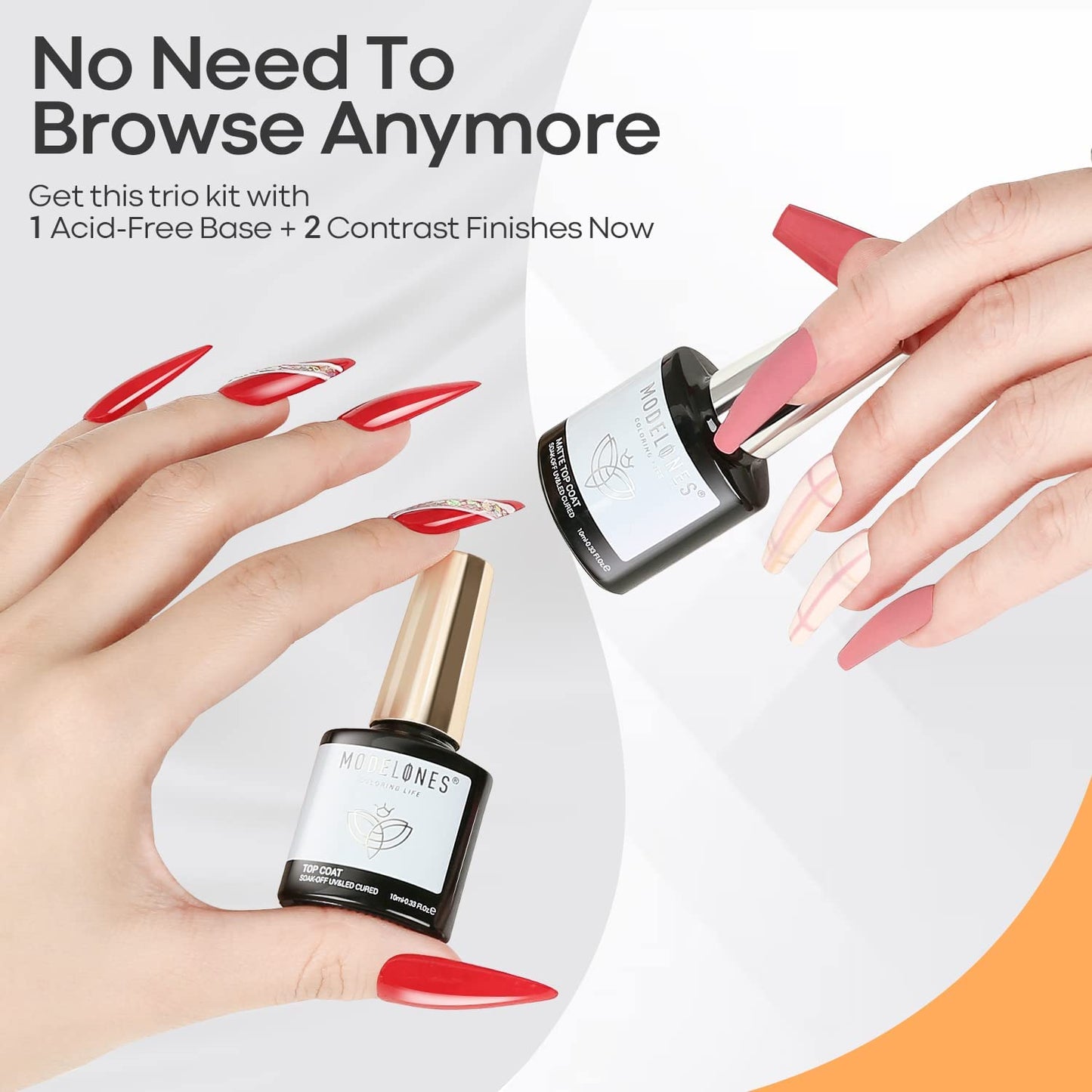 modelones Thin Liner Nail art Brushes with Gel Top and Base Coat for Nail Gel Polish Designs with Arylic Rhinedtone Handle