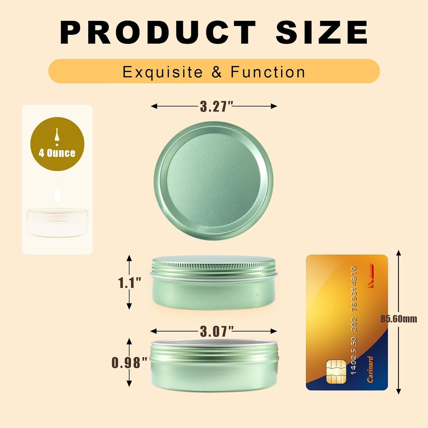 Aluminum Tins - 4oz Round Containers with Lids for Salves, Spices & Lotion Bars | 24 Pack - Pale Green