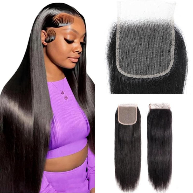 4x4 Lace Closure Human Hair Straight Closure Hd Transparent 12 Inch Lace Closure Human Hair Free Part Pre Plucked with Baby Hair Lace Frontal Natural Black Color