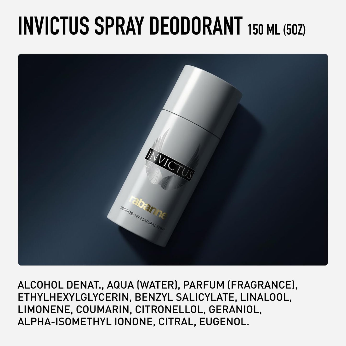 Rabanne Invictus Deodorant Spray for Men - Woody Aquatic Scent with Long Lasting Protection - Vibrant Sensual Body Spray Deodorant from Paris - Champion's All-Day Freshness, 5 oz
