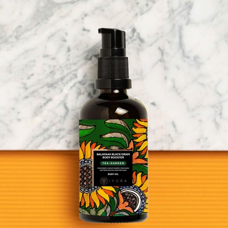 iYURA Balaayah Black Gram Body Booster Tea Garden | Body Oil for Crepey, Mature Skin | Firms the look of Sagging Skin on the Arms & Legs | Long-Lasting Intense Moisturization | 3.38 fl oz (100 ml)