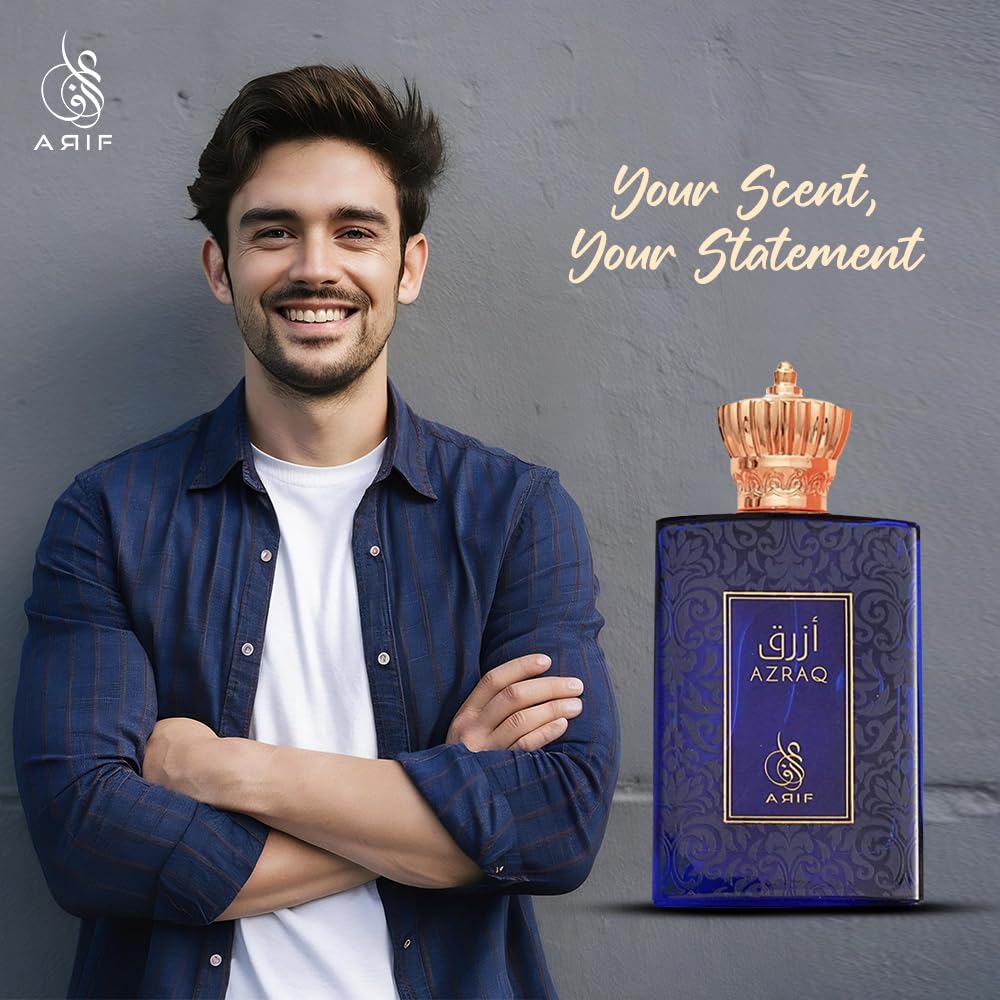 ARIF Azraq Perfumes – Fruity & Fresh Eau de Parfum for Men – Pear, Lavender, Lotus, Cinnamon, Black Vanilla Husk & Amber – Long-Lasting Fragrance – 3.4 oz