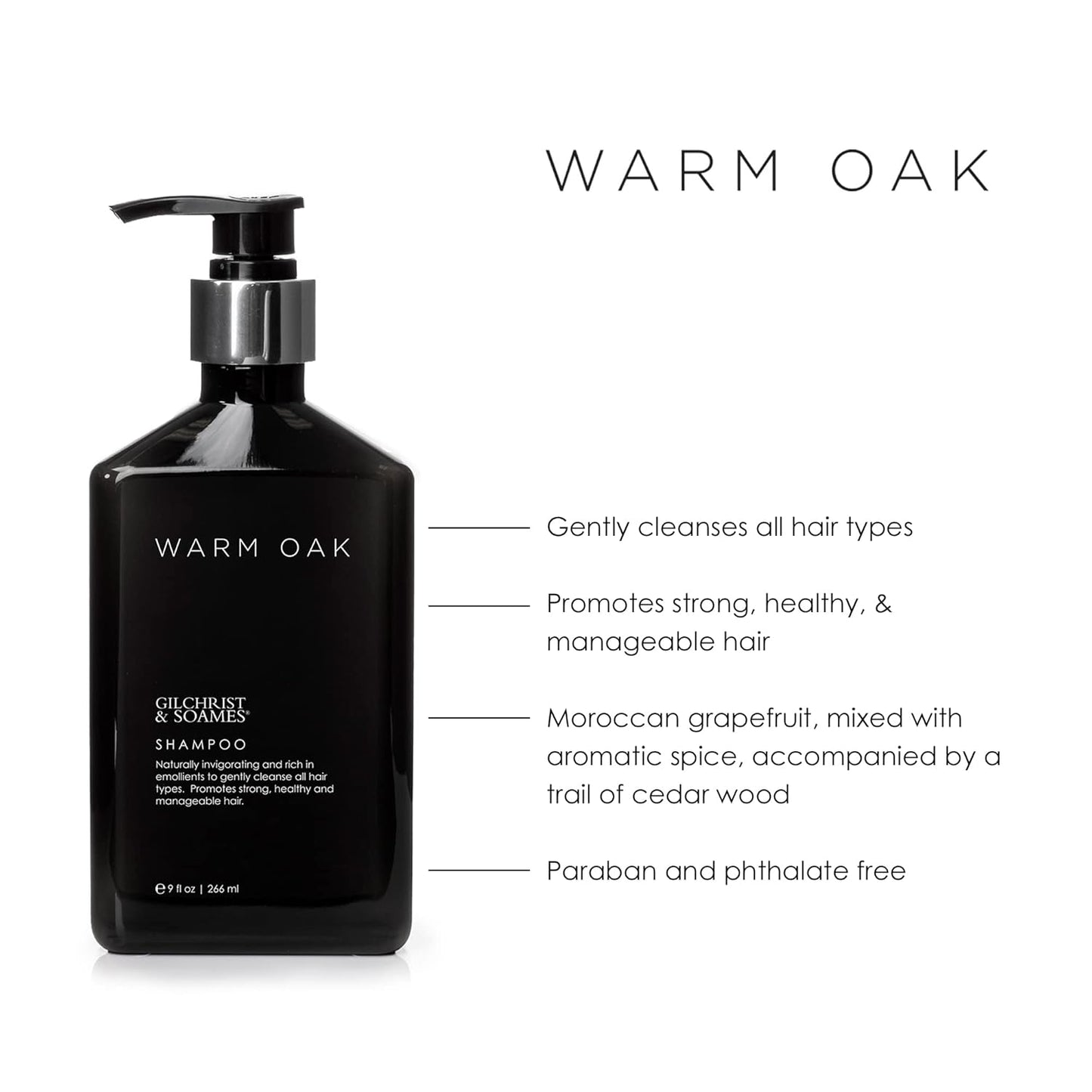 Gilchrist & Soames Warm Oak Shampoo - 9oz | Strengthens All Hair Types, Paraben & Sulfate Free
