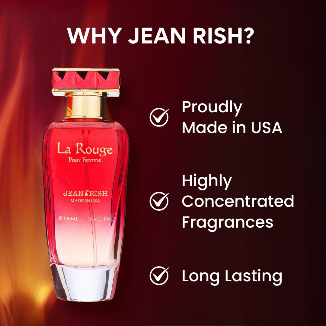 Jean Rish La Rouge Perfume for Women Eau De Parfum, Long-Lasting Luxury Fragrance, Made In USA - Bergamot, Jasmine, Cedar, Vanilla, Sandalwood Scent - 100ml / 3.4 oz