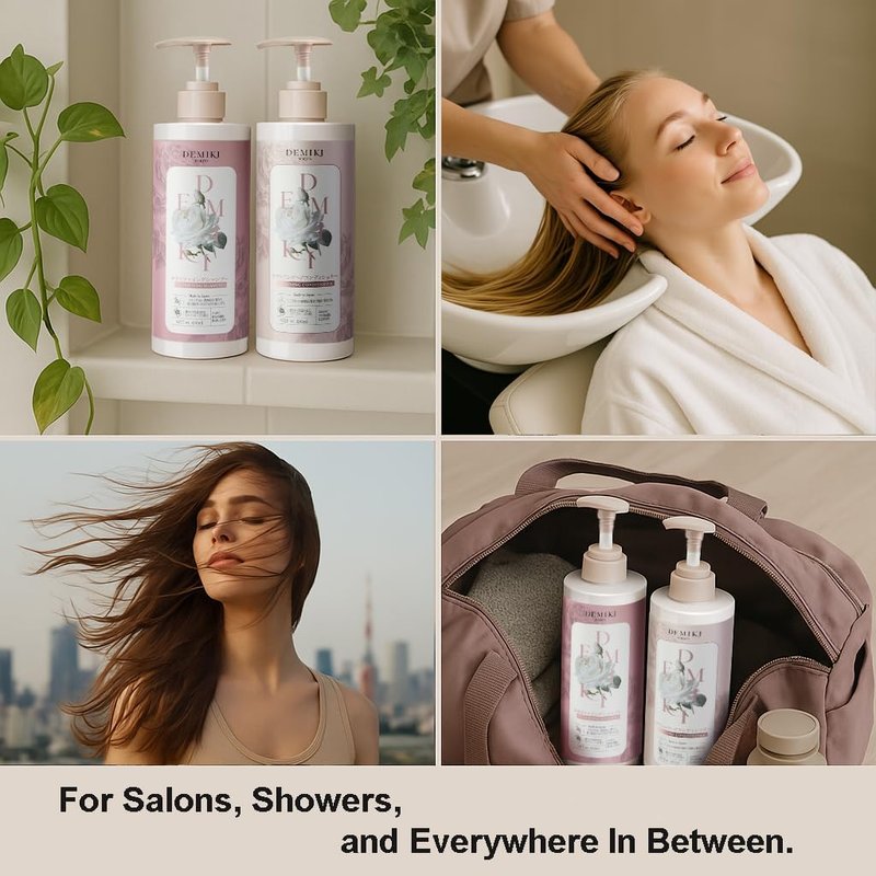 DEMIKI Shampoo for Women,Japanese Shampoo for Oily Hair, Keratin Care,Organic Rose Scent, Pink, Clarifying, Moisturizing, Anti Dandruff, Volumizing Hair Care, Sulfate Free & Paraben Free, 450ml,16oz