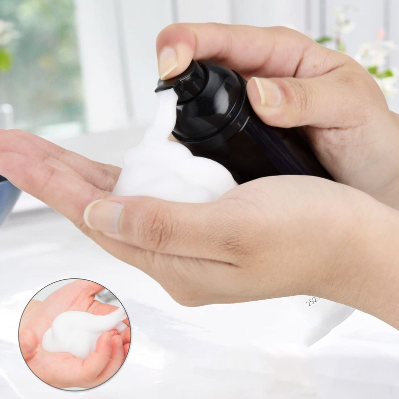 Owlyee Travel Foam Pump Bottle - 2oz Small Size Foaming Hand Soap Dispenser - Mini Portable Mousse Lash Shampoo Kit Container for Hair - Empty Leak Proof Plastic Black Foamer 30Pack